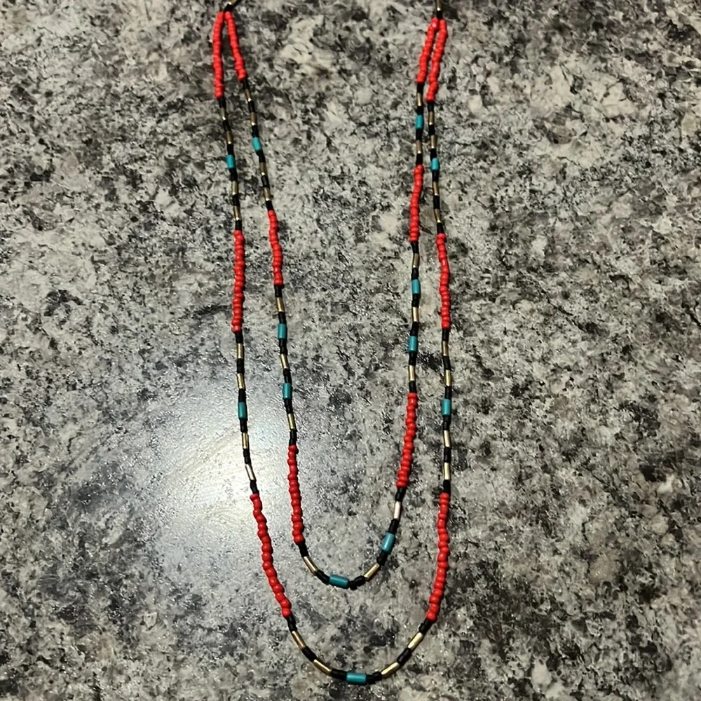 Multicolor Women’s Layered Beaded Red Black Blue Gold Necklace Fashion Tribal